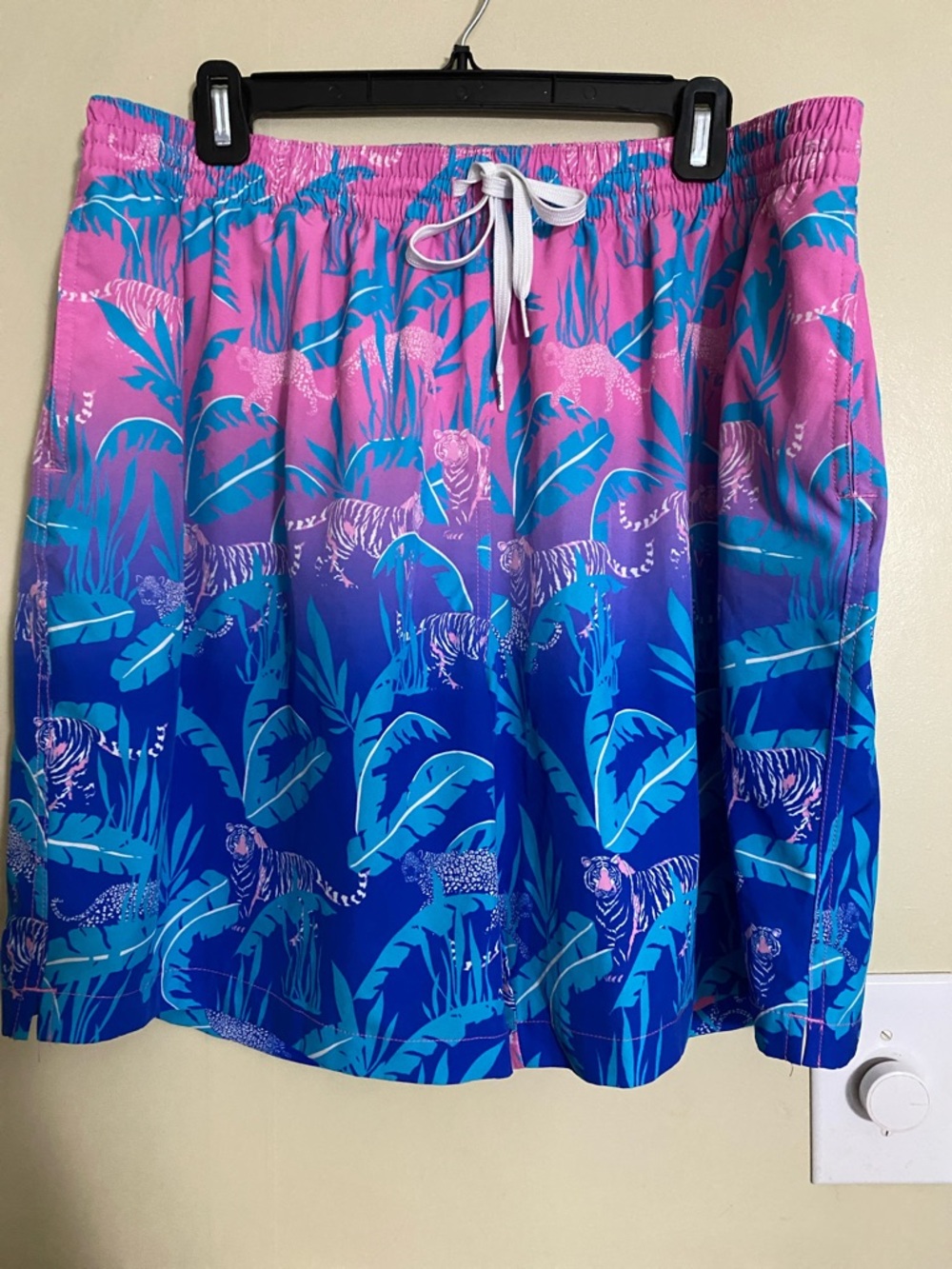 chubbies Pink and Blue Tropical Tiger Swim Trunks